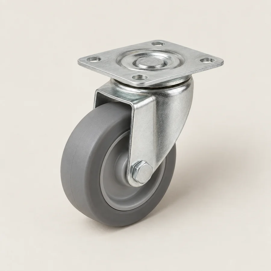 Single generic gray-wheel swivel caster with metal top plate, no manufacturer marks.