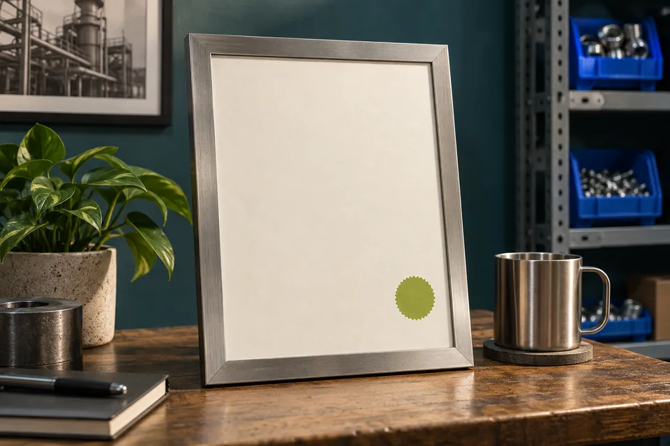 Recognition certificate on the office shelf