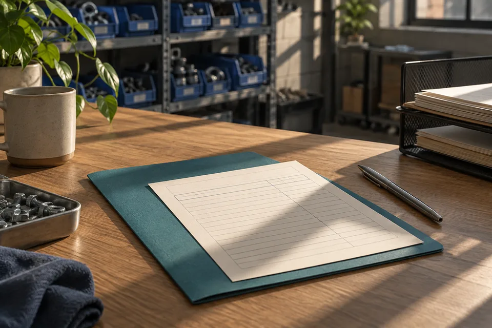 An approval folder on a desk in afternoon light.